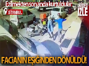 Esenyurt'ta 3 kişinin ezilmekten son anda kurtulduğu kaza anı kamerada