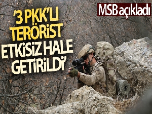 MSB: '3 PKK'lı terörist etkisiz hale getirildi'