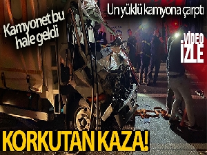 TEM'de un yüklü kamyona çarpan kamyonet bu hale geldi