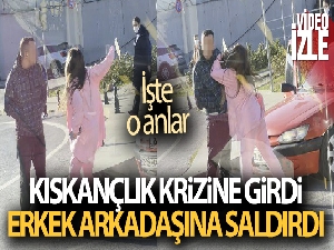 Erkek arkadaşıyla tartışan genç kızın sinir krizi geçirdiği anlar kamerada