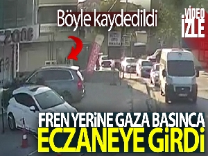 Arnavutköy'de fren yerine gaza basınca eczaneye girdi: O anlar kamerada