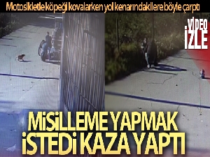 Motosikletle köpekten kaçarken yol kenarındakilere böyle çarptı