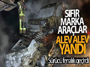 Sıfır Fiat marka araçlar alev alev yandı, sürücü fenalık geçirdi