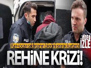 Polis bıçakla rehin alınan karı-kocayı saldırganın bileğini ısırarak kurtardı