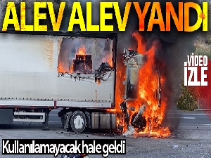 Adana'da seyir halindeki tır alev alev yandı