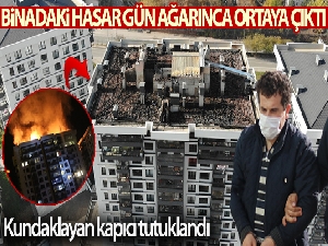 İşten çıkarılan kapıcının yaktığı binadaki hasar gün ağarınca ortaya çıktı