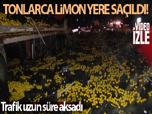 Tır kamyona çarptı, 40 ton limon yola savruldu