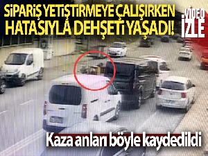 Hatalı sollama yapan kuryenin otomobille çarpışması kamerada