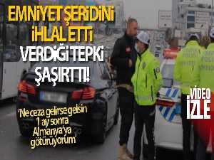 Emniyet şeridi ihlali yapan sürücü tepkisiyle şaşırttı