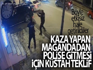 Polislerin silah çekerek etkisiz hale getirdiği magandaların kaza anı güvenlik kamerasına yansıdı
