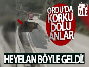 Ordu'da heyelan anı ve yaşanan panik kamerada
