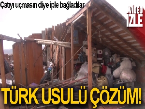 Küçükçekmece'de çatıyı uçmasın diye iple bağladılar