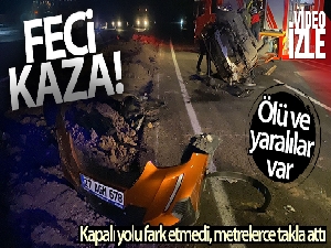 Sürücüsünün kapalı yolu fark etmediği araç metrelerce takla attı