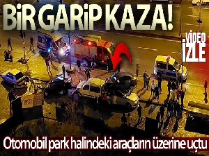 Kontrolden çıkan otomobil park halindeki araçların üzerine uçtu