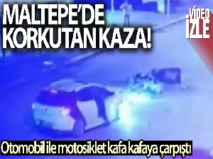 Maltepe'de otomobil ile motosiklet kafa kafaya çarpıştı: 1 yaralı