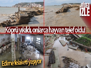 Edirne felaketi yaşıyor, sel sularına dayanamayan köprü yıkıldı