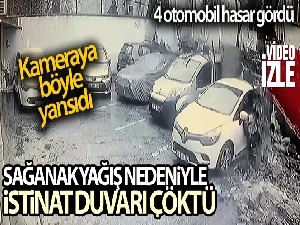 Üsküdar'da istinat duvarının araçların üzerine çökme anı kamerada