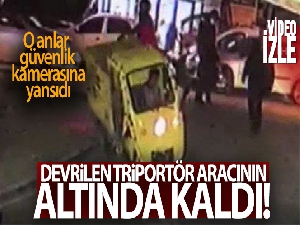 Marketin triportör aracı devrildi, sürücü altında kaldı