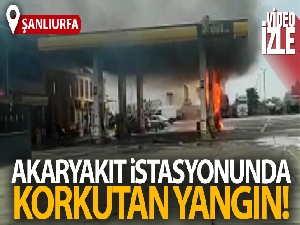 Akaryakıt istasyonunda korkutan yangın kamerada