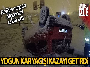 Refüje çarpan otomobil takla attı, öğrenciler yara almadan kurtuldu