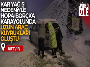 Artvin'de kar yağışı nedeniyle Hopa-Borçka karayolunda uzun araç kuyrukları oluştu