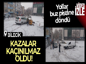 Buz pistine dönen yoldaki kazalar anbean kaydedildi