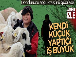 11 yaşındaki çoban dondurucu soğukta sürü güdüyor