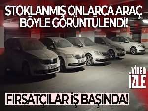 Oto galeri sitesinin otoparkında stoklanmış onlarca araç görüntülendi
