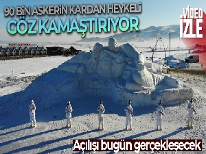 Donarak şehit olan kahramanların kardan heykelleri havadan görüntülendi