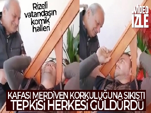 Kafası çocuklar gibi merdiven korkuluğuna sıkışan Rizeli neye uğradığını şaşırdı