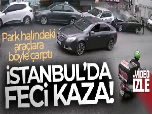 Ümraniye'de aşırı hız yapan sürücü park halindeki 3 araca çarptı