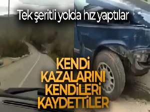 Tek şeritli yolda hız yaparken kendi kazalarını kaydettiler