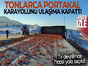 Devrilen tırdaki tonlarca portakal yola saçıldı