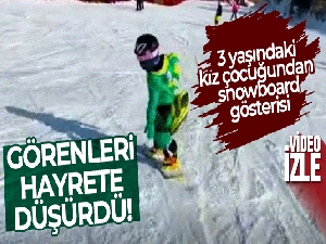 Çin'de 3 yaşındaki kız çocuğundan snowboard gösterisi