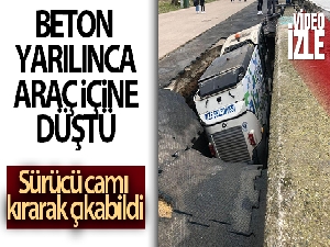 Rize'de deniz dolgusundaki beton yarılınca araç içerisine düştü