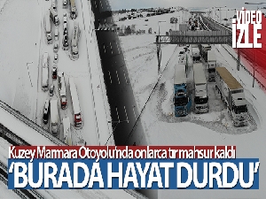 Kuzey Marmara Otoyolu'nda mahsur kalan onlarca tır drone ile görüntülendi