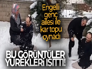Engelli genç ailesi ile kar topu oynadı, o anlar yürekleri ısıttı