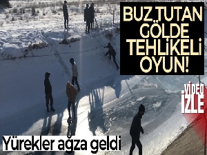 Buz tutan sulama kanalında çocukların tehlikeli oyunu