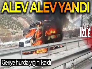Amasya'da seyir halindeki kamyonet alev alev yandı
