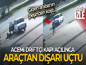Akaryakıt istasyonunda drift yapmak isterken kendini aracın dışında buldu