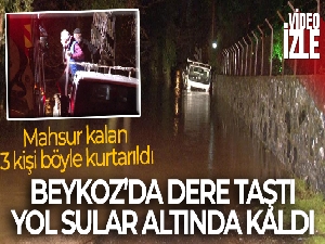 Beykoz'da dere taştı, yol sular altında kaldı...Mahsur kalan 3 kişi böyle kurtarıldı