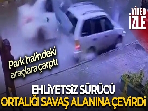 Büyükçekmece'de ehliyetsiz sürücü park halindeki araçlara çarptı