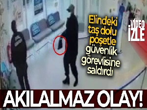 Silivri'de banka şubesinde güvenlik görevlisine saldırı kamerada