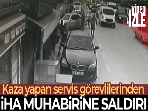 Kontrolden çıkan öğrenci servisi refüje çıktı, servis görevlileri İHA muhabirine saldırdı