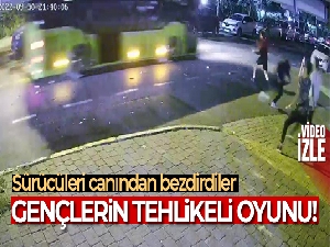 Beylikdüzü'nde gençlerin otobüs taşlama oyunu kamerada