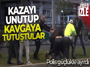 Kazayı unutup kavgaya tutuştular