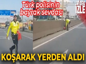 Türk polisinin bayrak sevdası: Koşarak yerden aldı