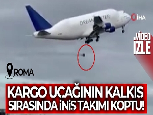 Kargo uçağının kalkış sırasında iniş takımı koptu