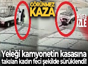 Yeleği kamyonetin kasasına takılan kadın ağır yaralandı