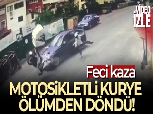 Sarıyer'de feci kaza kamerada: Motosikletli kurye ölümden döndü